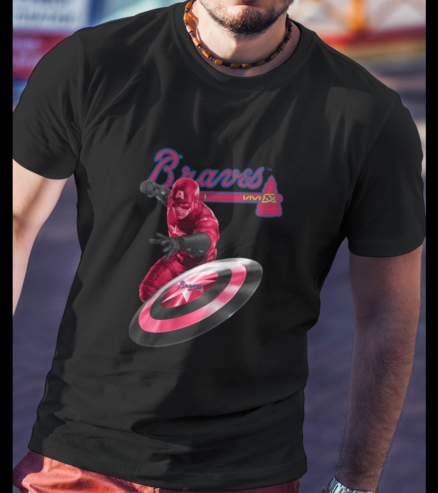 Braves Captain America Crossover Fan Art With Atlanta Team Colors And Shield T-Shirt