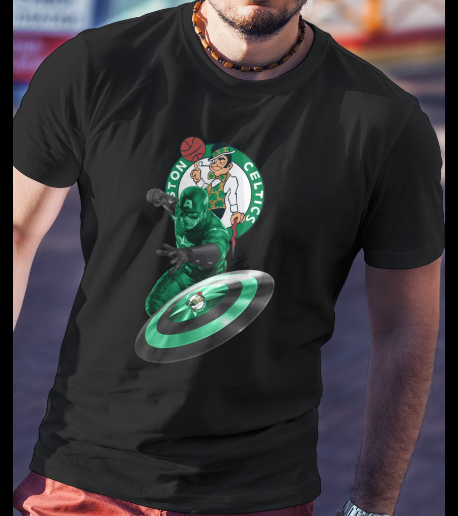 Boston Celtics Captain America Crossover Fan Mashup T-Shirt