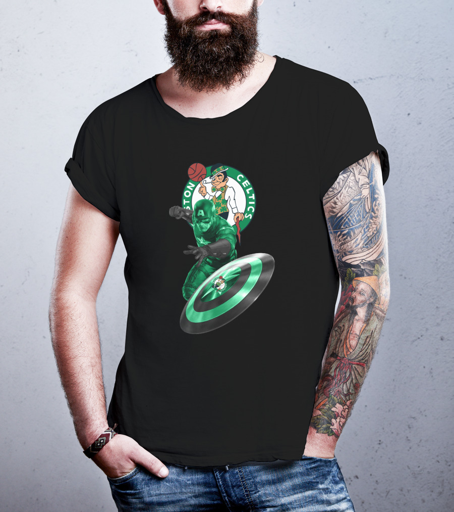 Boston Celtics Captain America Crossover Fan Mashup T-Shirt