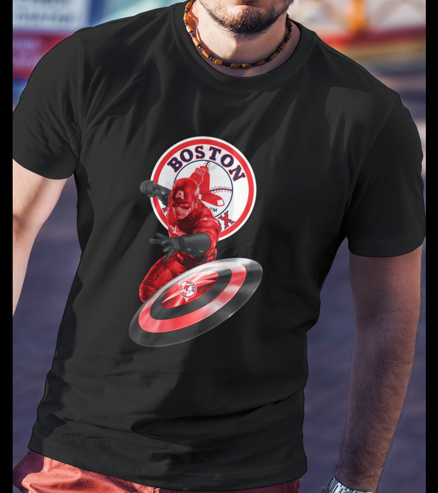 Boston Red Sox Captain America Shield Crossover Fan T-Shirt