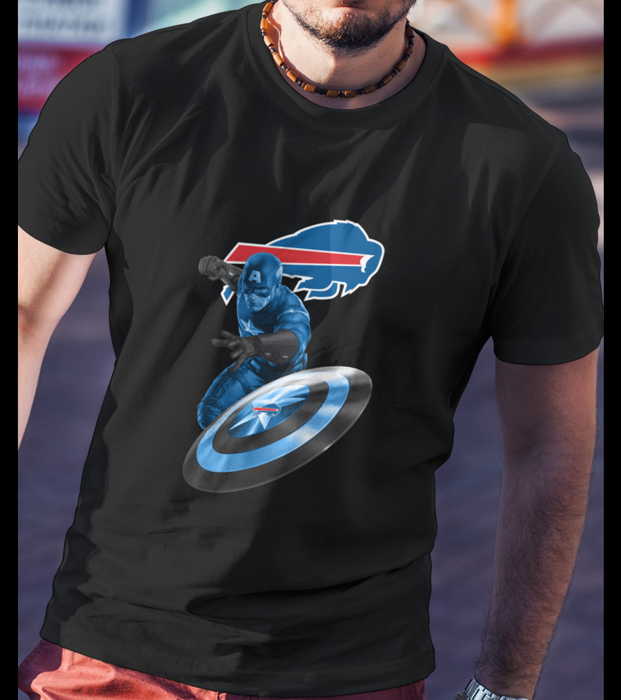 Buffalo Bills Captain America Fans Crossover With Shield T-Shirt