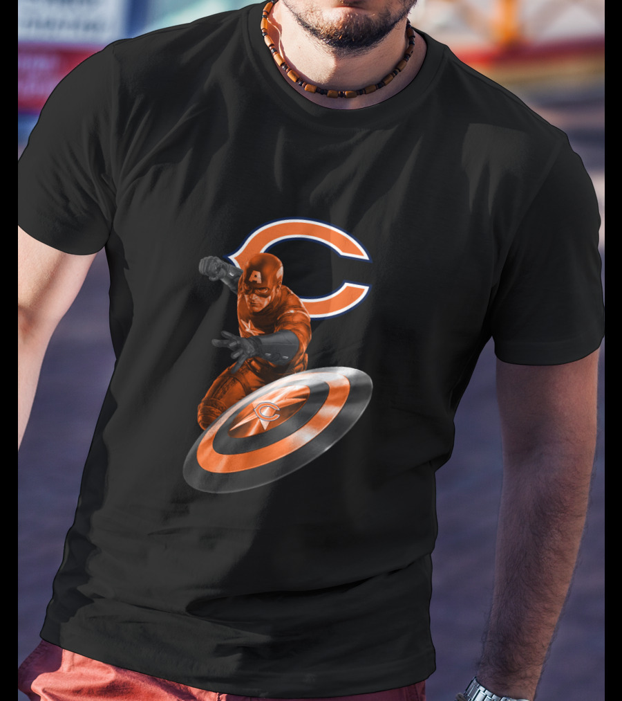 Chicago Bears Captain America Fans With Shield T-Shirt