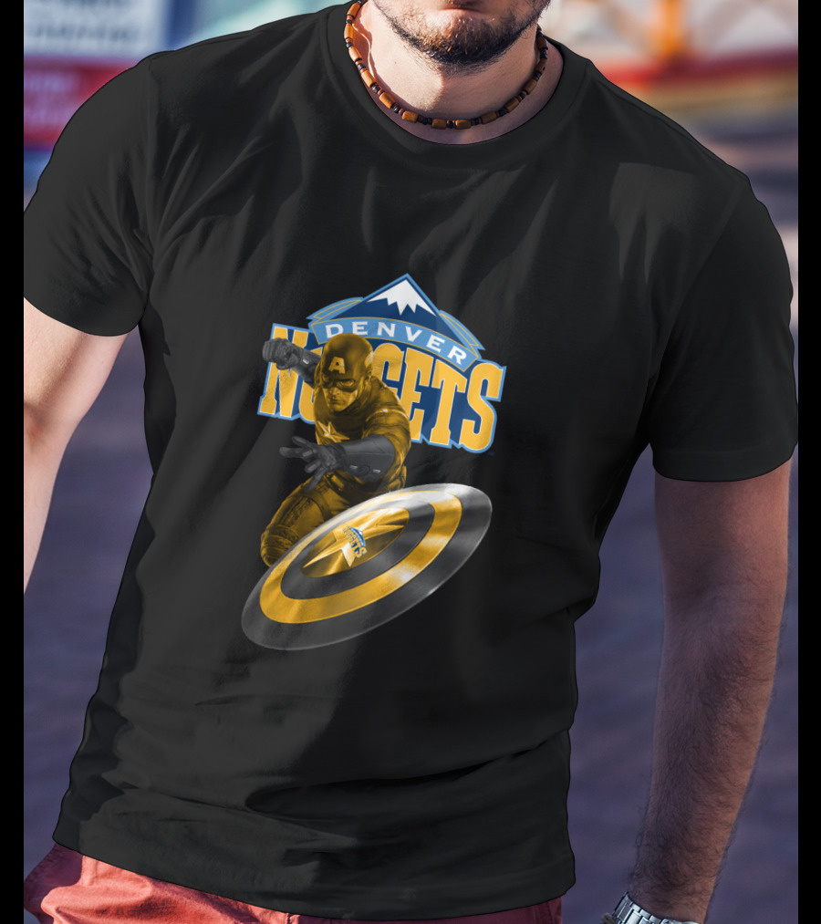 Denver Nuggets Captain America Fan Crossover Hero Action T-Shirt