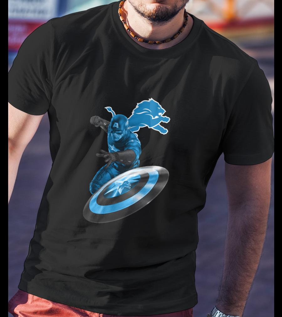 Detroit Lions Captain America Shield Fusion T-Shirt