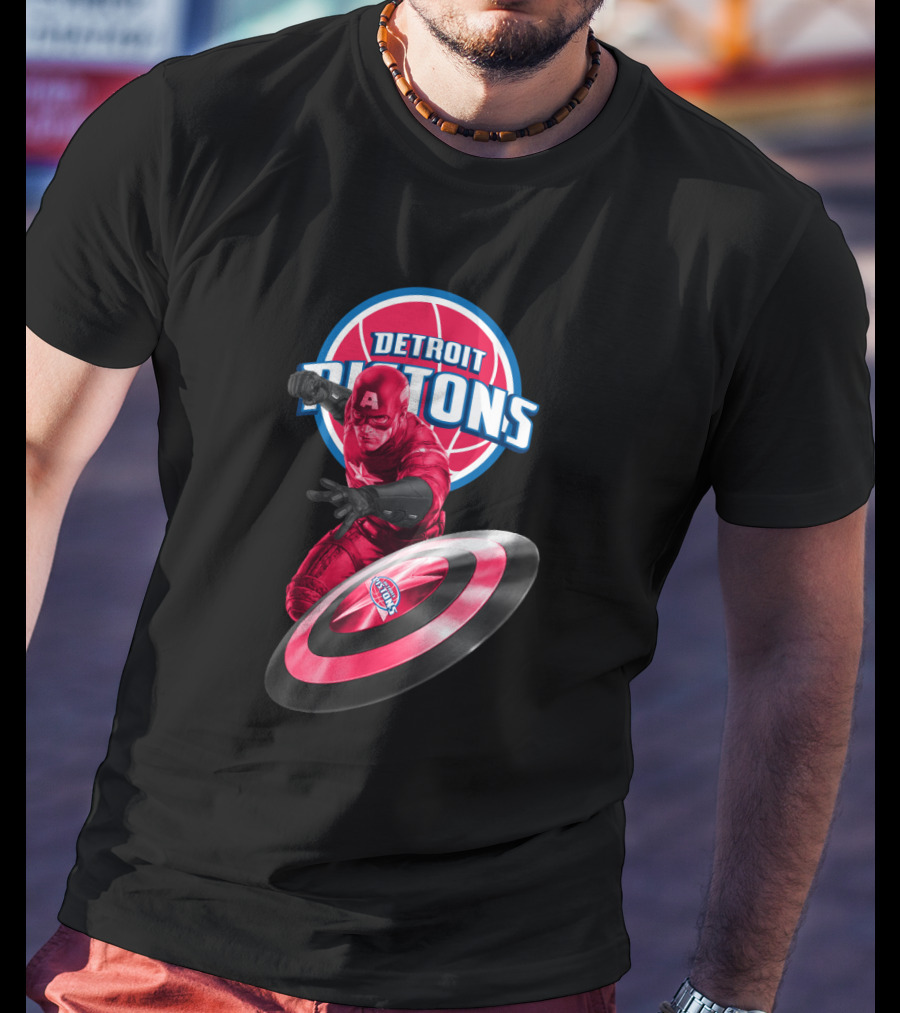 Detroit Pistons Captain America Crossover Fans Exclusive T-Shirt