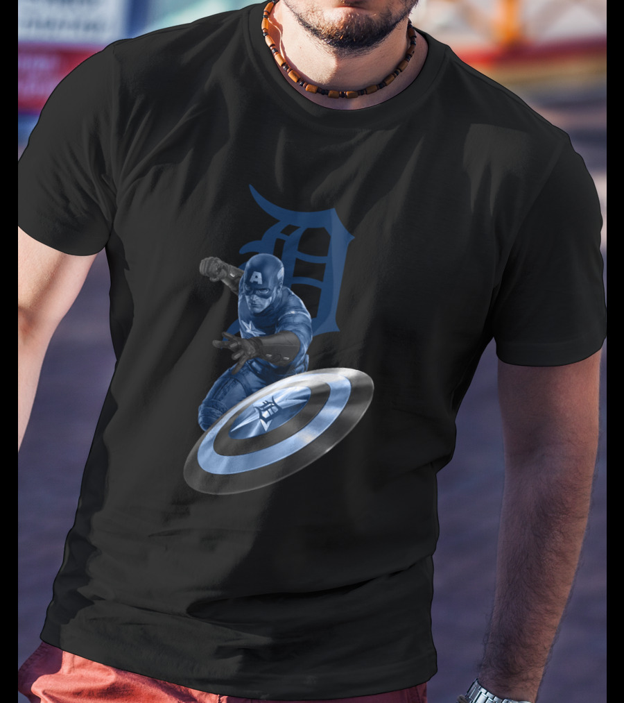 Detroit Tigers Captain America Shield Logo Fan Mashup T-Shirt