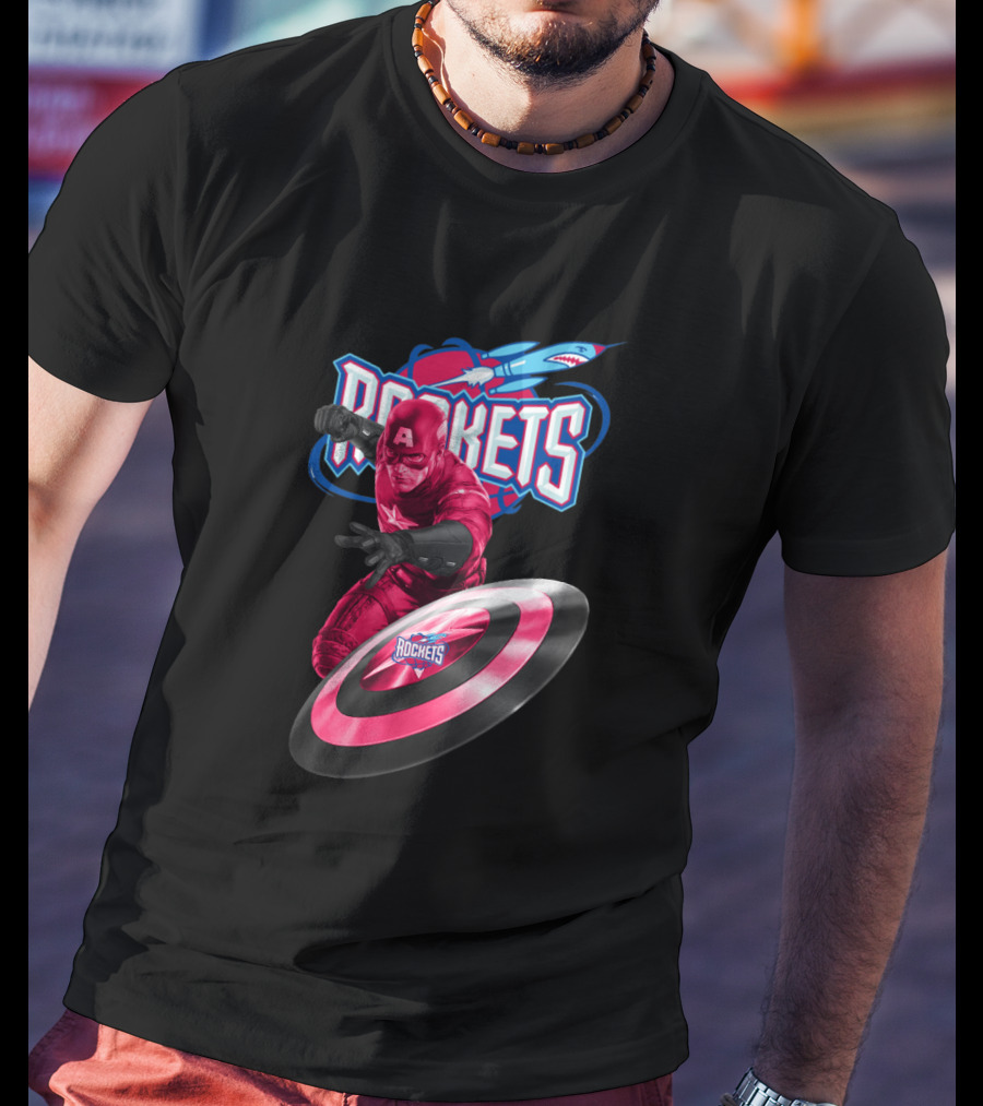 Houston Rockets Captain America Shield Crossover Fan T-Shirt