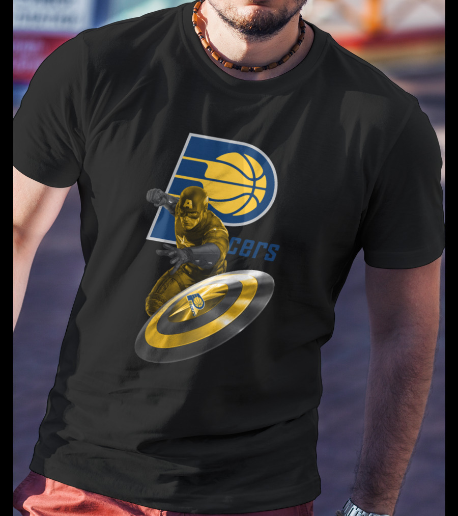 Pacers Logo With Marvel Captain America And Shield T-Shirt
