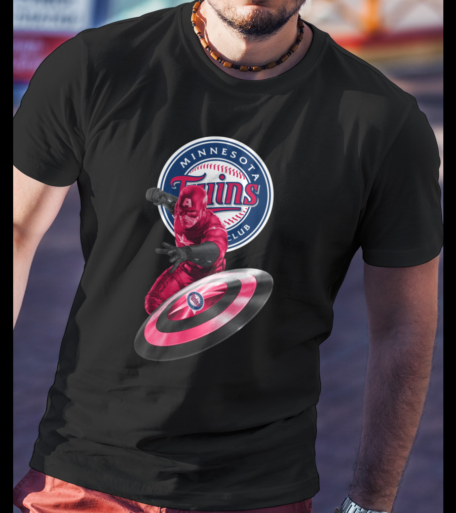 Minnesota Twins Baseball Club And Captain America Shield Fusion T-Shirt
