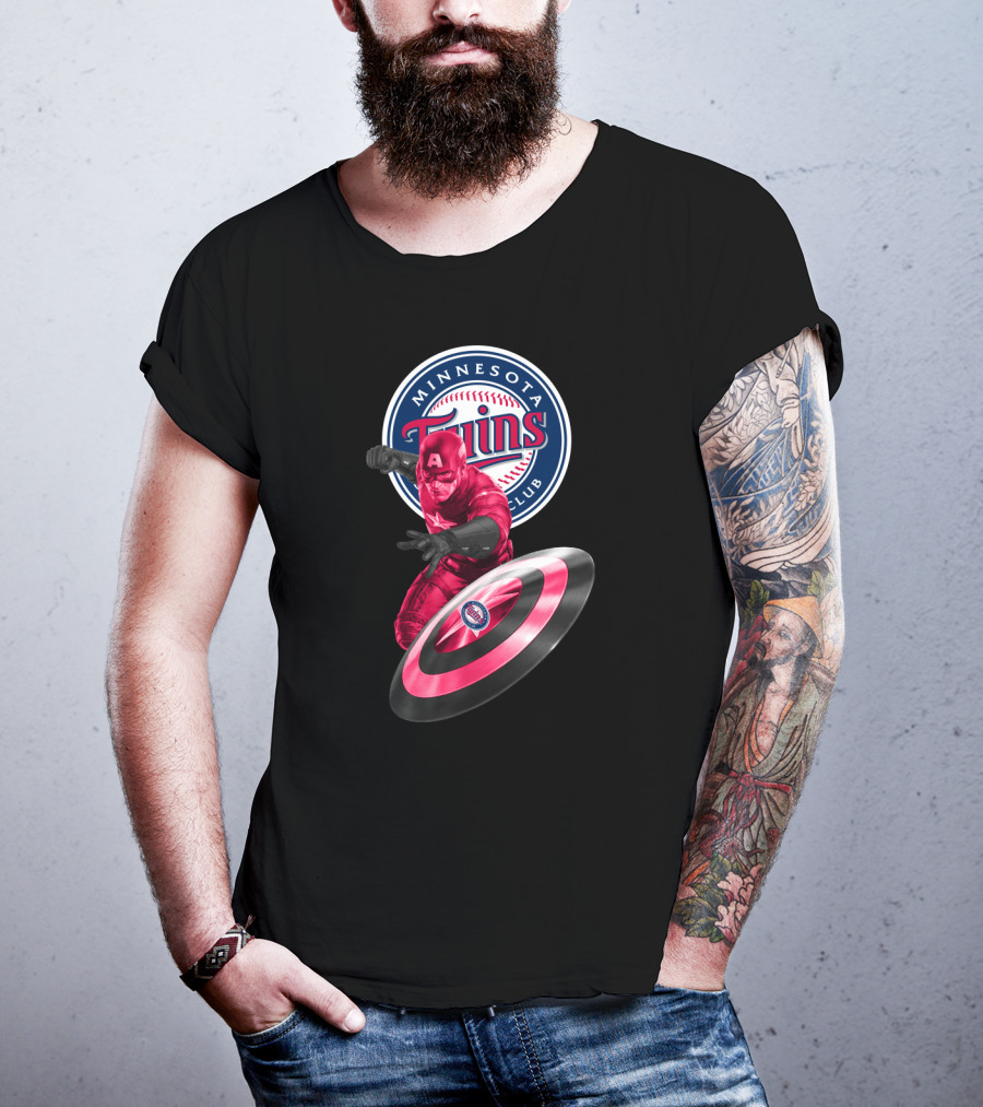 Minnesota Twins Baseball Club And Captain America Shield Fusion T-Shirt
