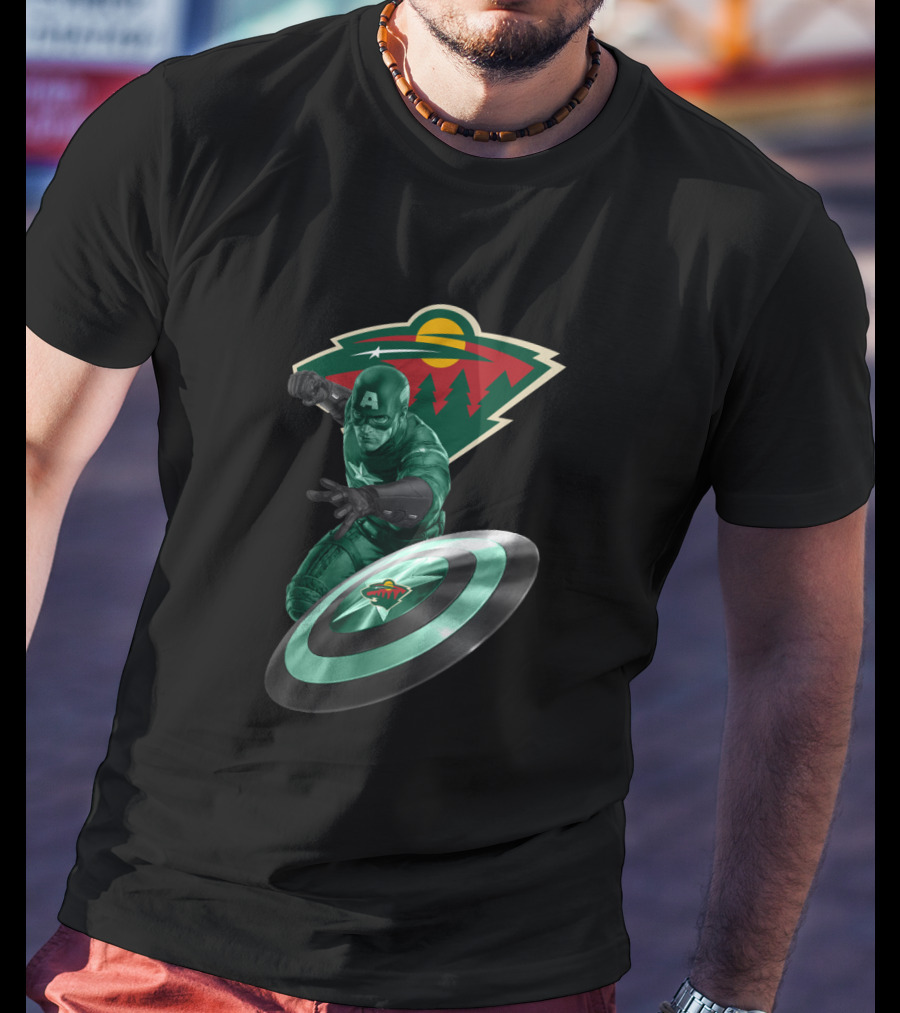 Minnesota Wild Captain America Shield Crossover Fan Merchandise T-Shirt