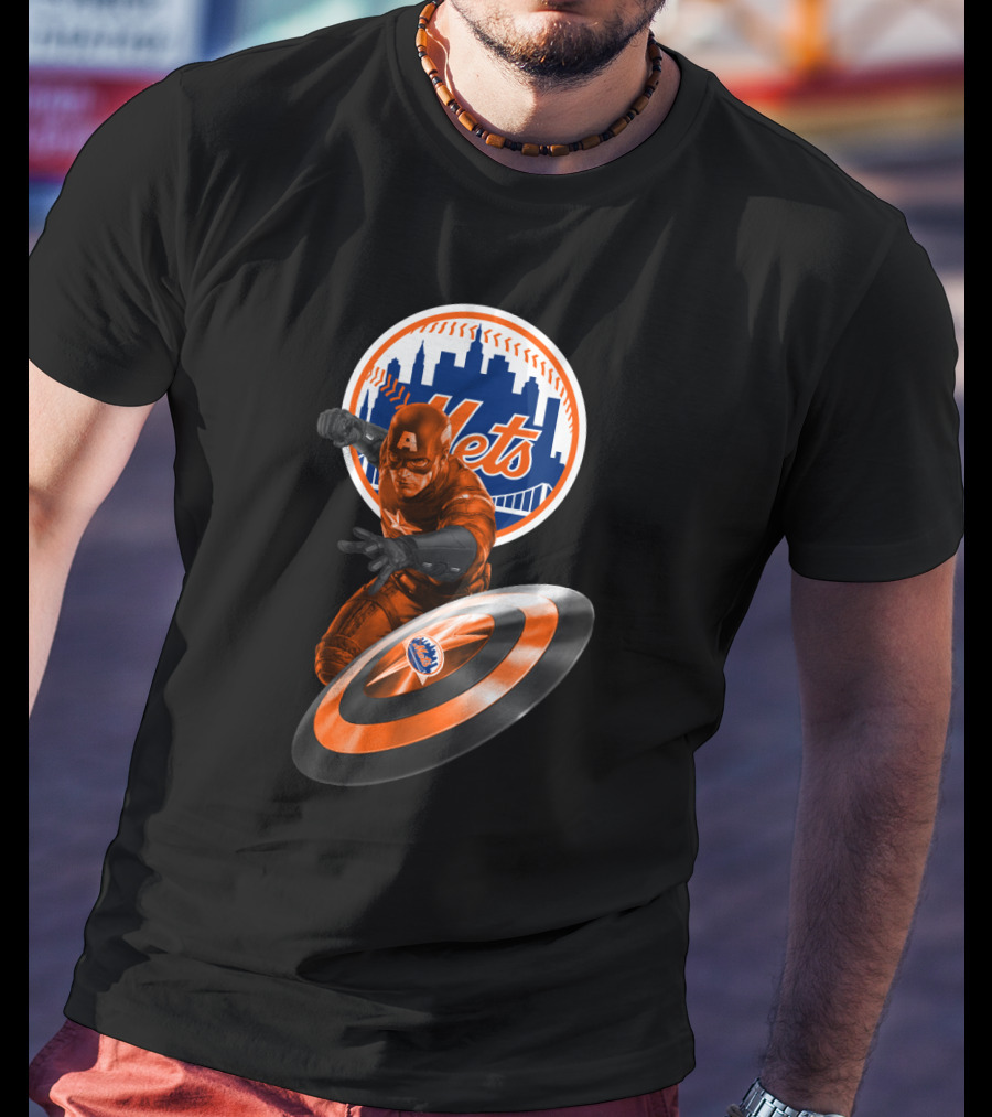 Captain America And New York Mets Crossover Emblem T-Shirt