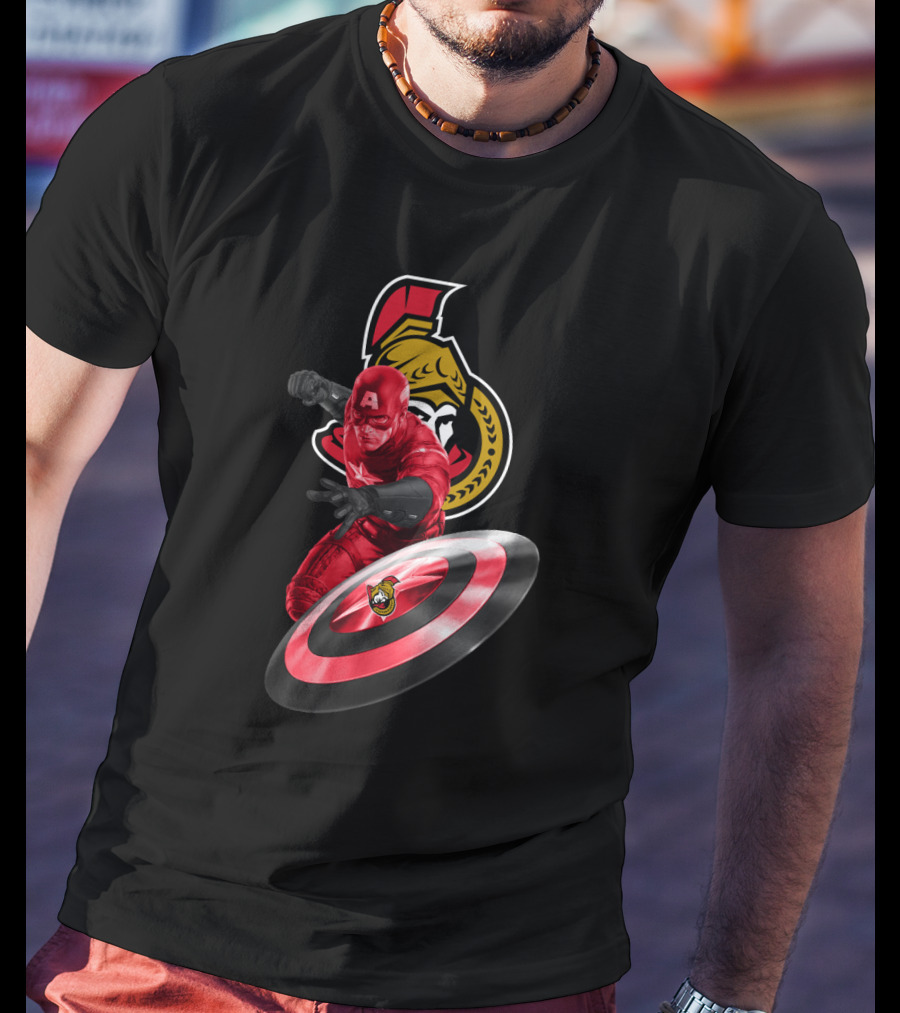Ottawa Senators Logo With Captain America Shield Crossover Fan T-Shirt
