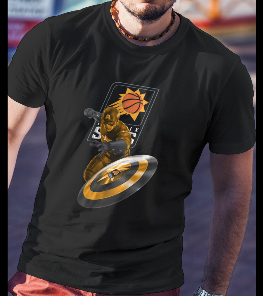 Phoenix Suns Basketball And Marvel Captain America Crossover Fans T-Shirt