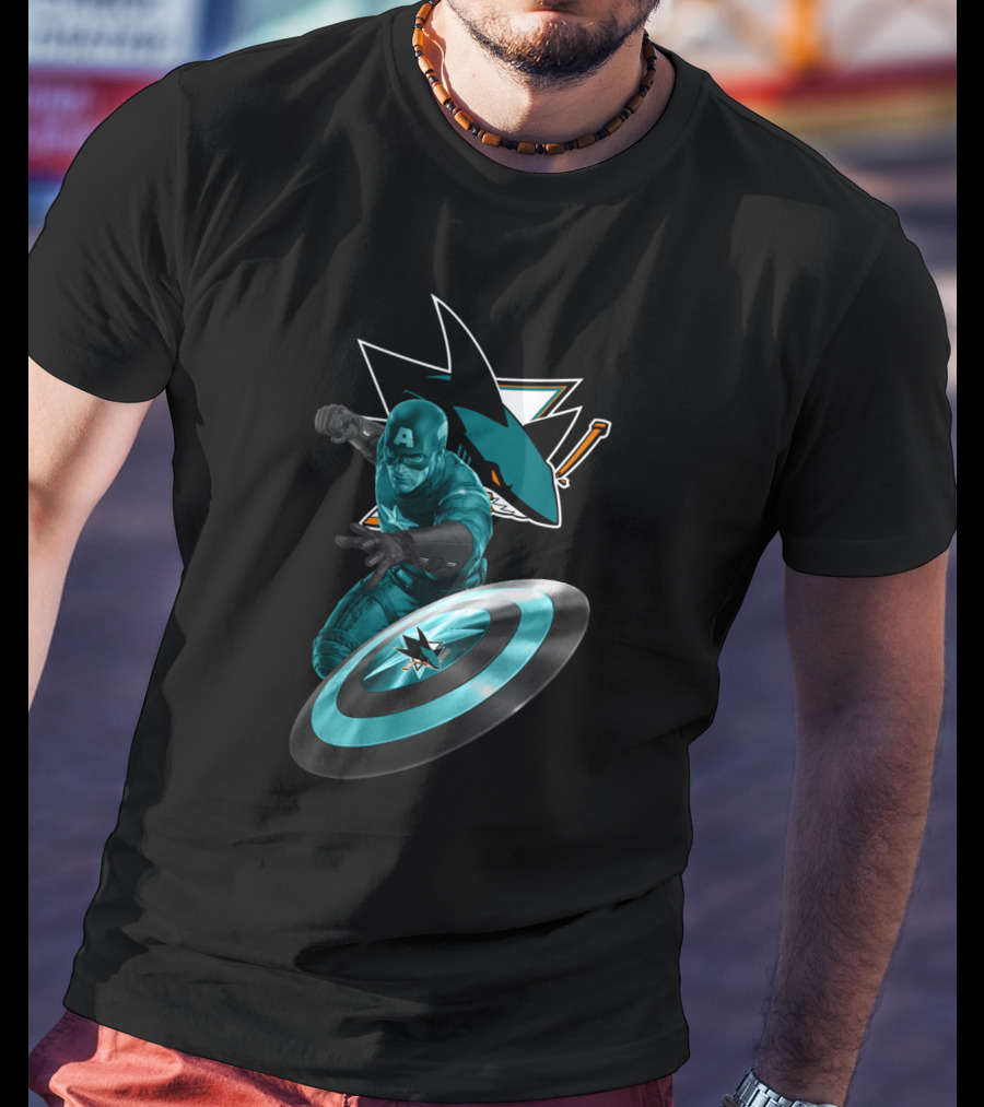 San Jose Sharks And Captain America Superhero Fan Crossover T-Shirt