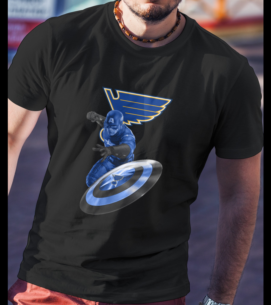 Captain America With St. Louis Blues Logo Crossover Fan Gear T-Shirt