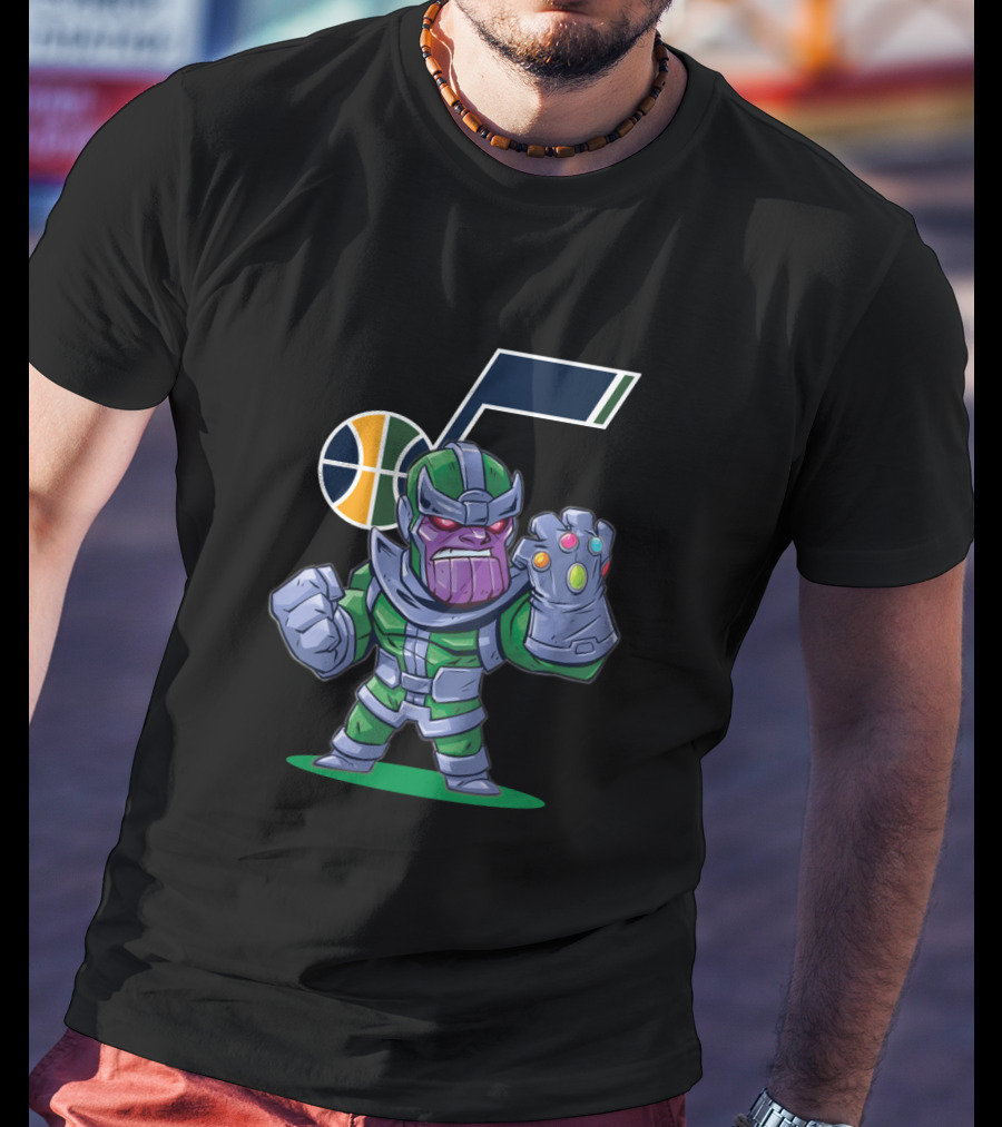 Chibi Thanos With Infinity Gauntlet In Utah Jazz Colors T-Shirt
