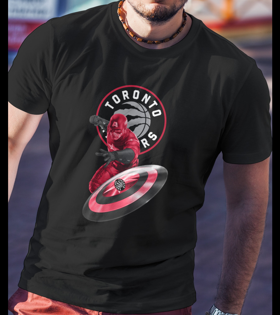 Toronto Raptors Captain America Shield Fan Crossover T-Shirt