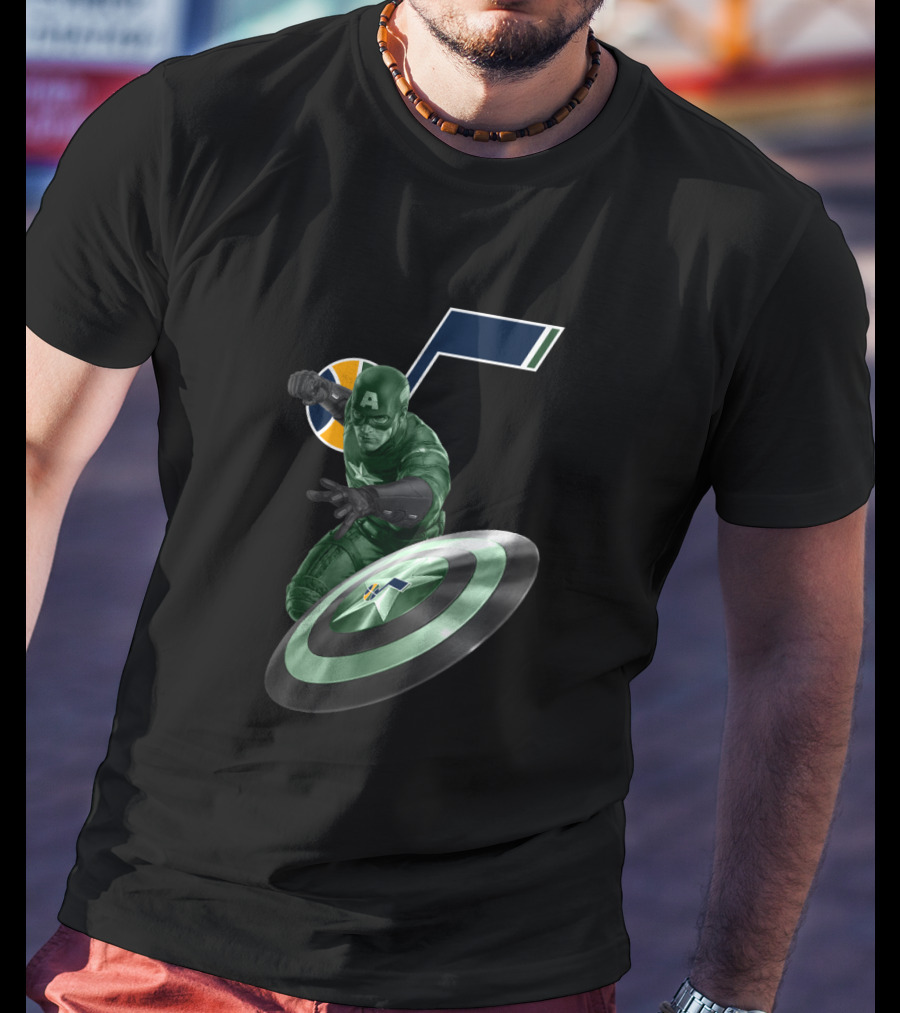 Utah Jazz Captain America Shield Crossover Fan T-Shirt
