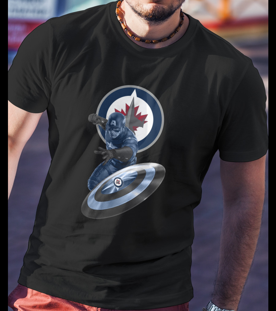 Winnipeg Jets And Captain America Crossover Logo With Iconic Shield T-Shirt