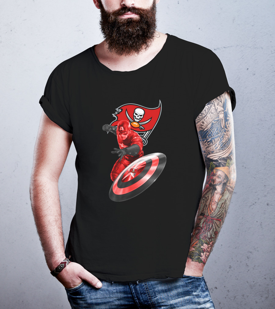 Tampa Bay Buccaneers Marvel Crossover With Captain America Shield T-Shirt