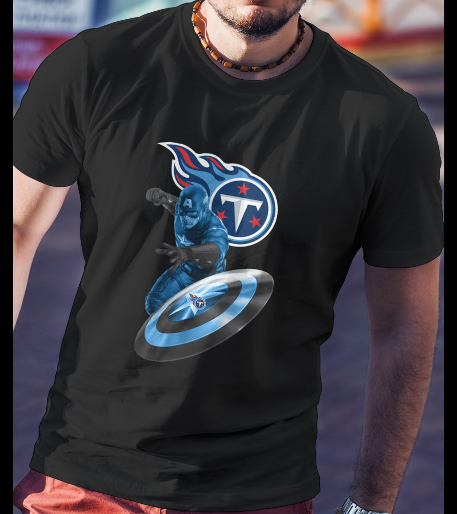 Tennessee Titans Captain America Crossover With Logo And Shield T-Shirt