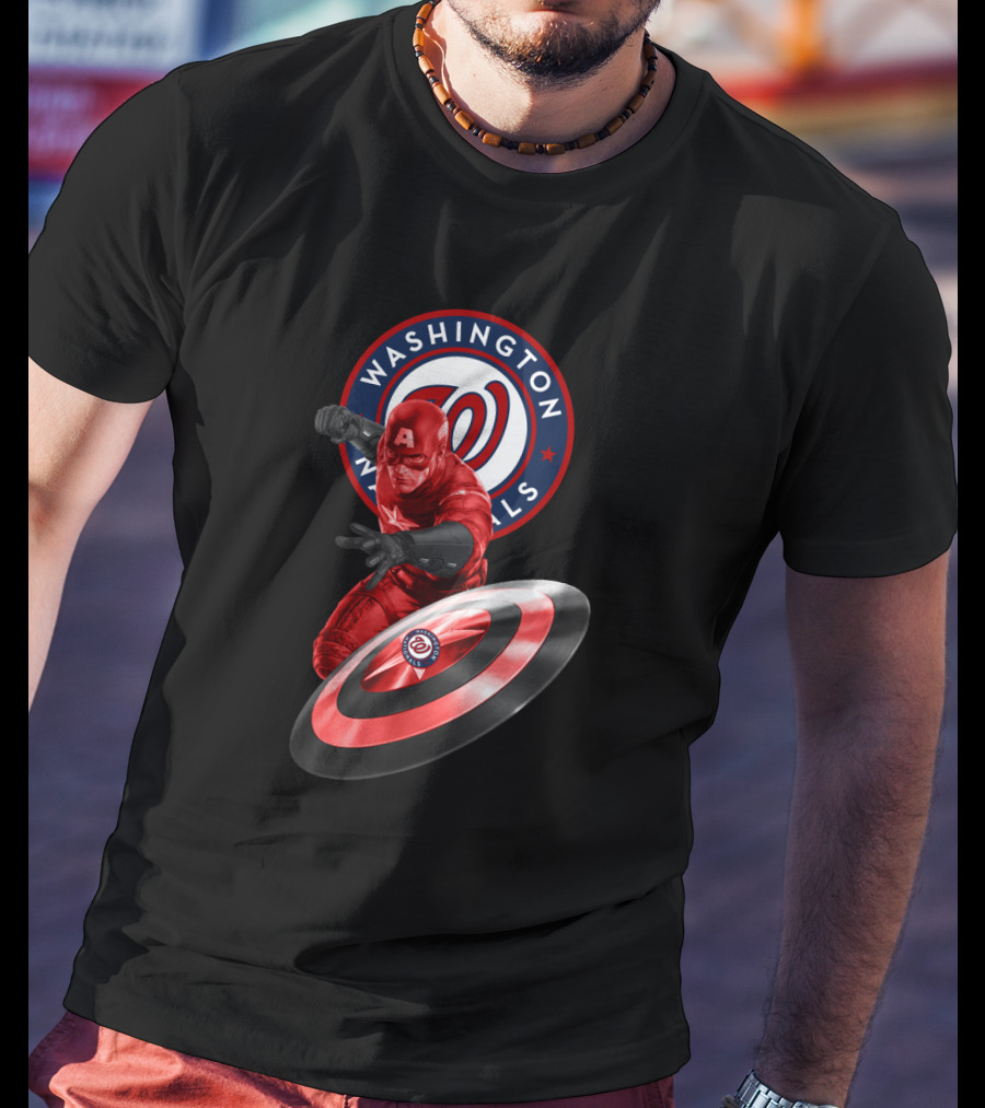 Washington Nationals Captain America Collaboration Featuring Iconic Shield T-Shirt