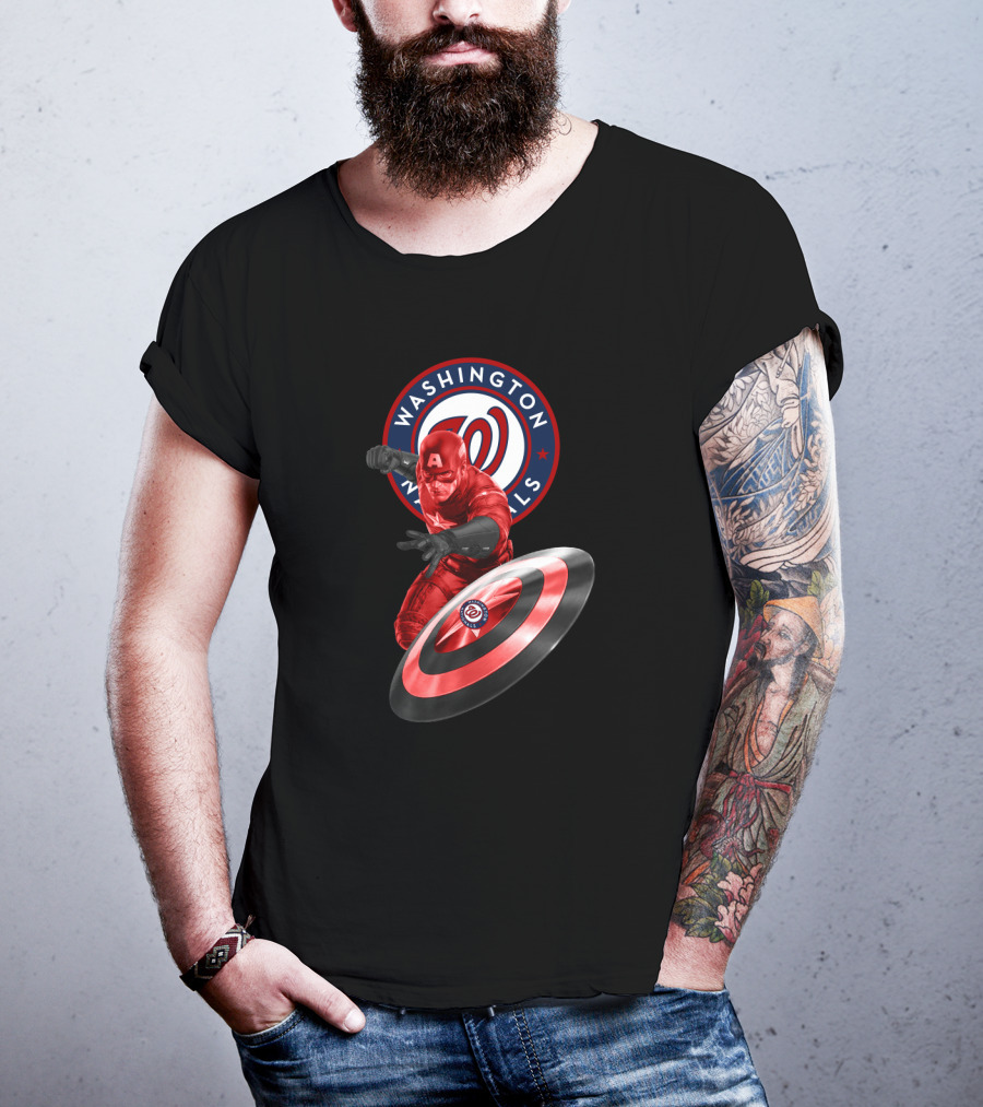 Washington Nationals Captain America Collaboration Featuring Iconic Shield T-Shirt