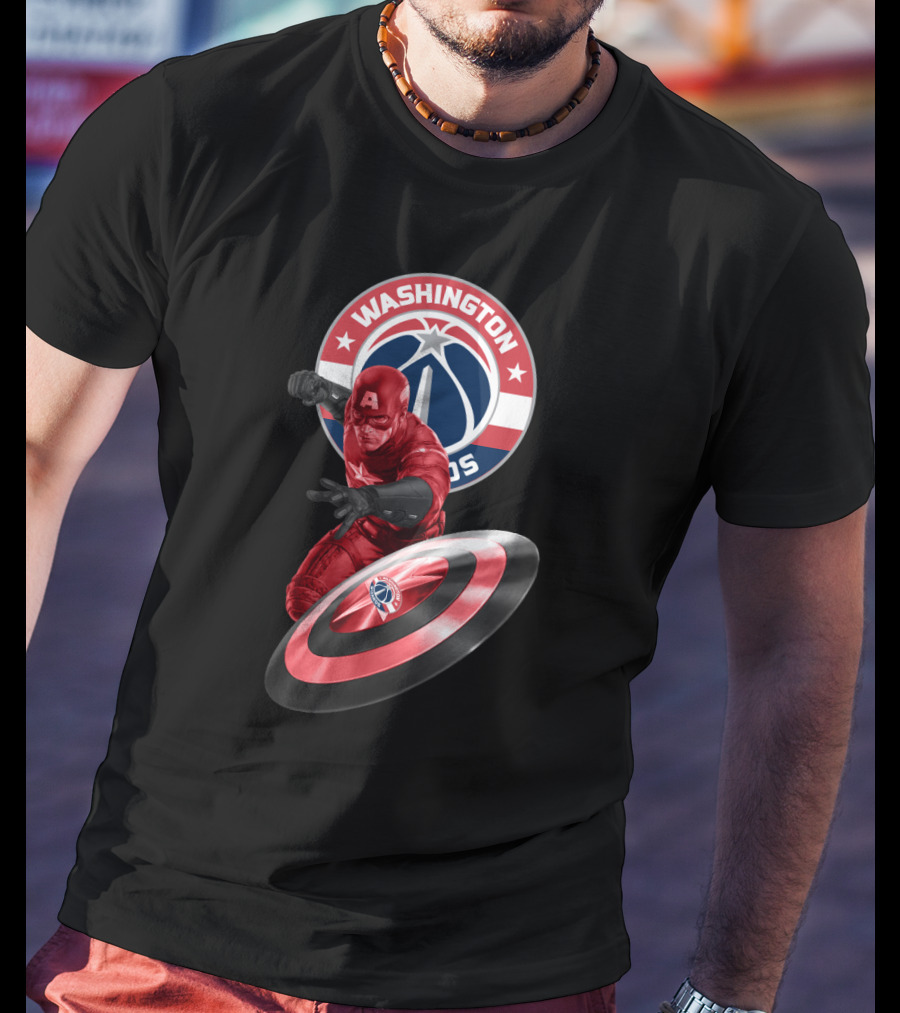 Washington Wizards Captain America Crossover Logo Shield T-Shirt