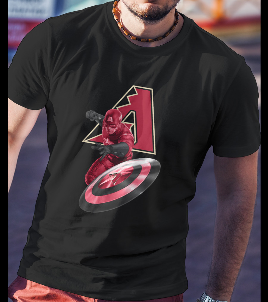 Arizona Diamondbacks Collaboration With Captain America Featuring Iconic Shield And Team T-Shirt