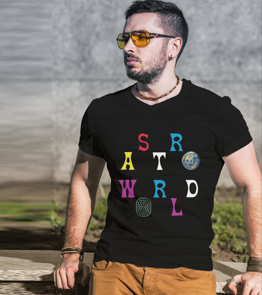 Astroworld Travis Scott Smiley Earth Colorful Letters T-Shirt