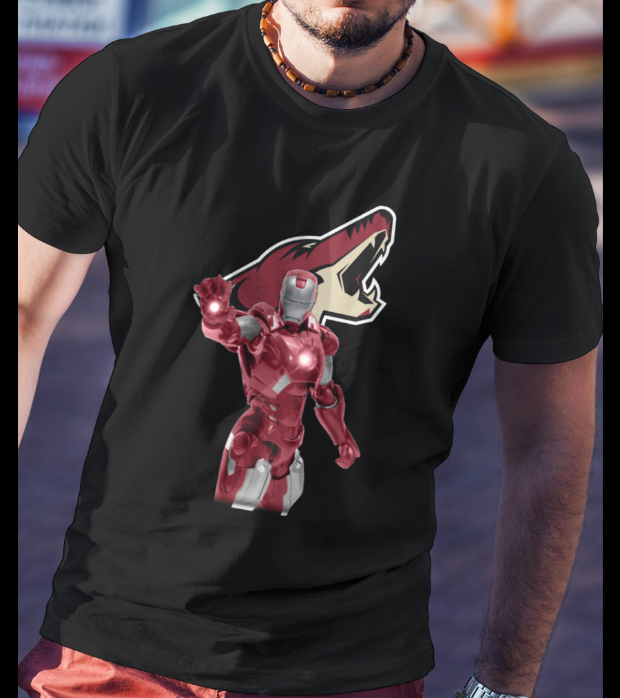 Iron Man And Arizona Coyotes Logo Crossover T-Shirt