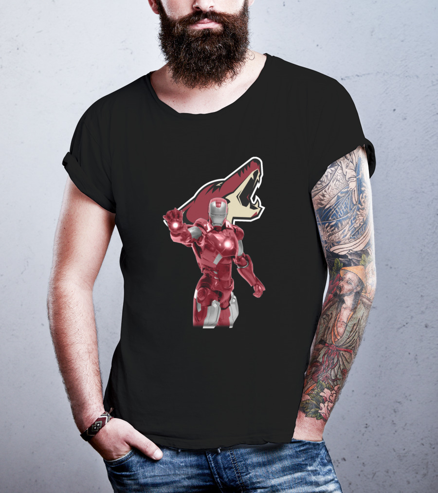 Iron Man And Arizona Coyotes Logo Crossover T-Shirt