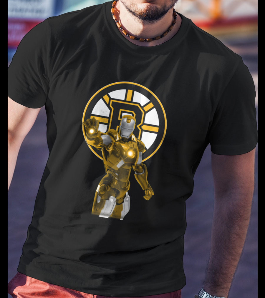 Iron Man Boston Bruins Crossover With Team Logo And Armor Fusion T-Shirt