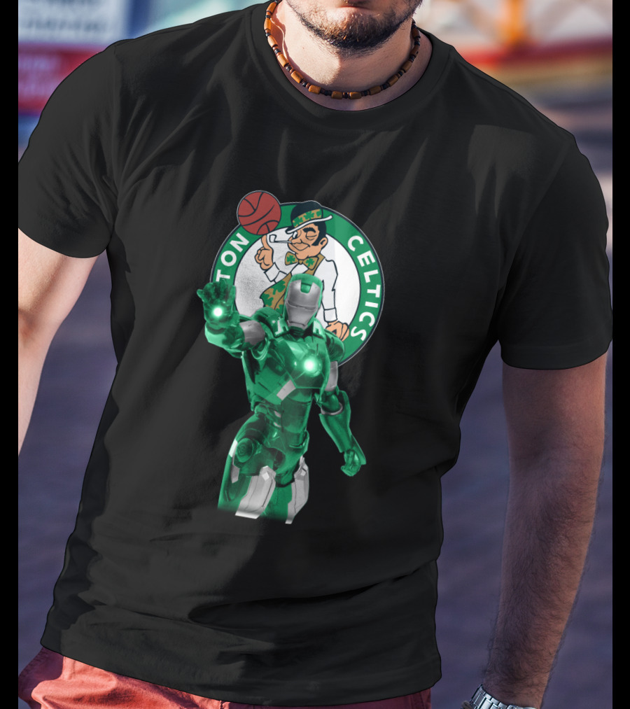 Iron Man Celtics Fans Basketball Fusion T-Shirt