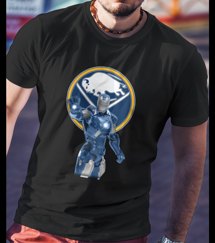 Iron Man Buffalo Sabres Hockey Marvel Crossover T-Shirt