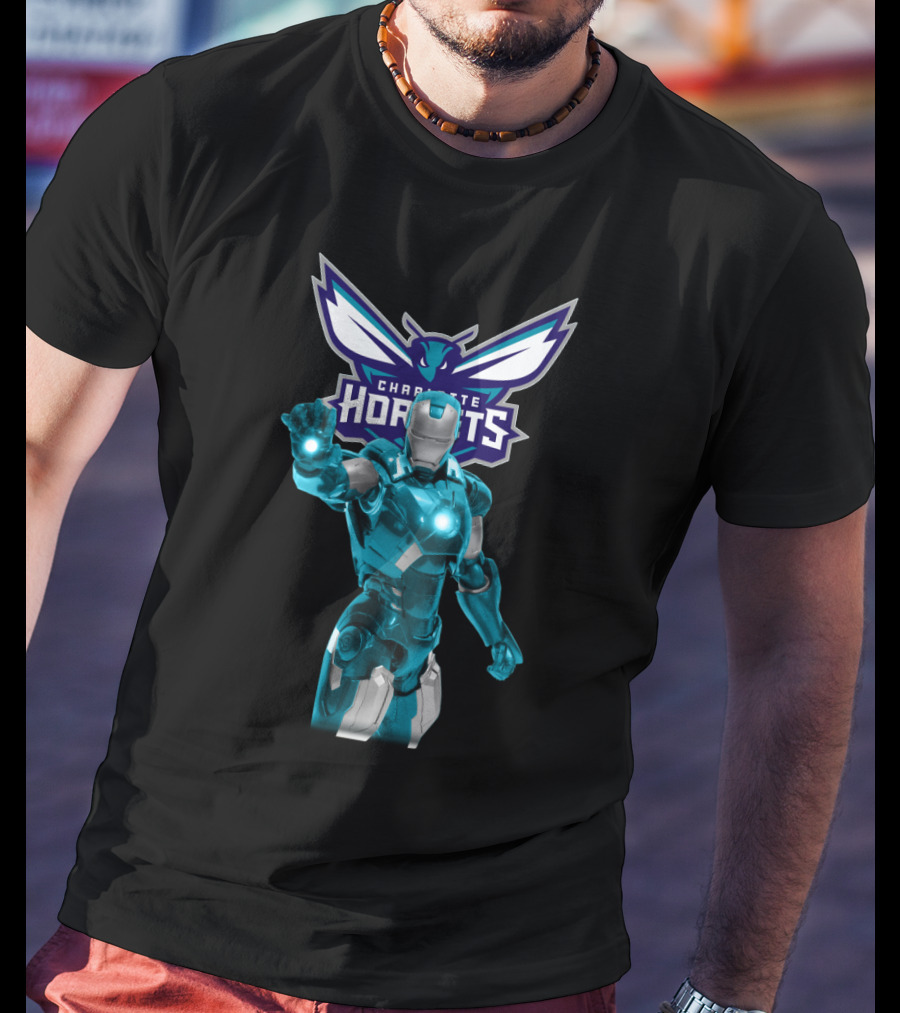 Iron Man Charlotte Hornets Marvel Superhero Collaboration Fan T-Shirt