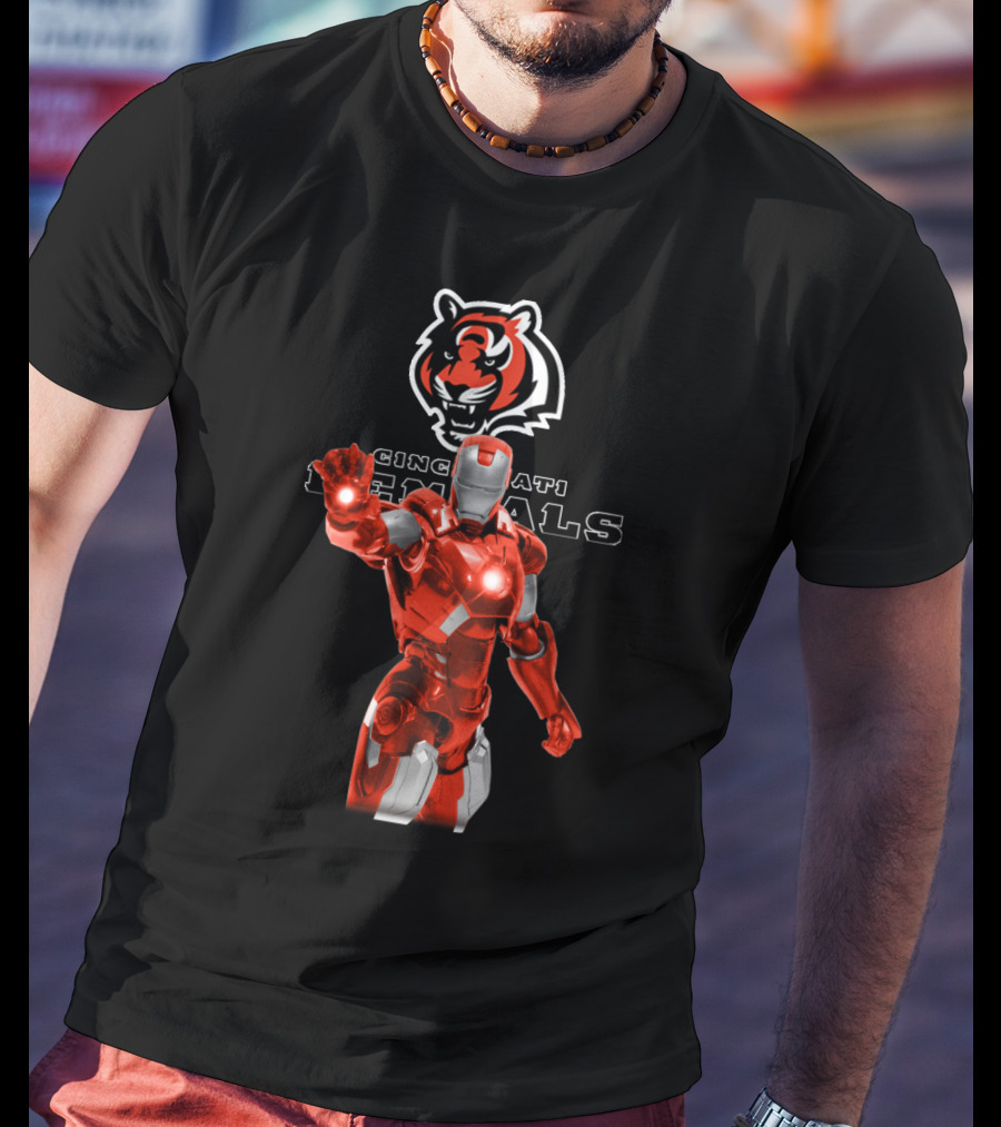 Iron Man Cincinnati Bengals Fans Marvel Tiger Icon Crossover T-Shirt