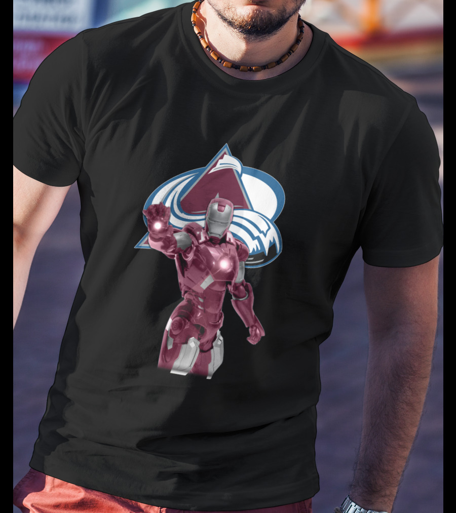 Iron Man Marvel Crossover With Colorado Avalanche NHL T-Shirt