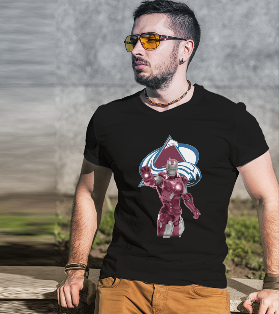 Iron Man Marvel Crossover With Colorado Avalanche NHL T-Shirt