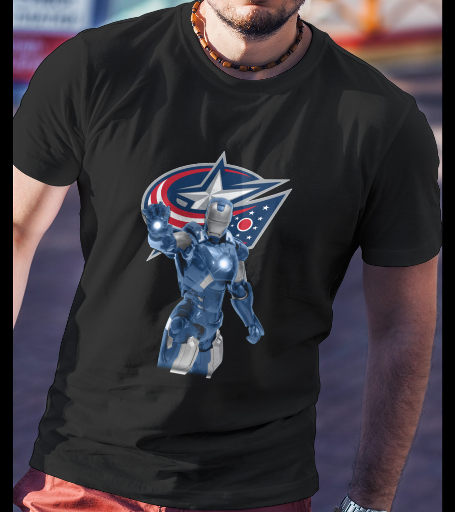 Iron Man Meets Columbus Blue Jackets Energetic Crossover T-Shirt