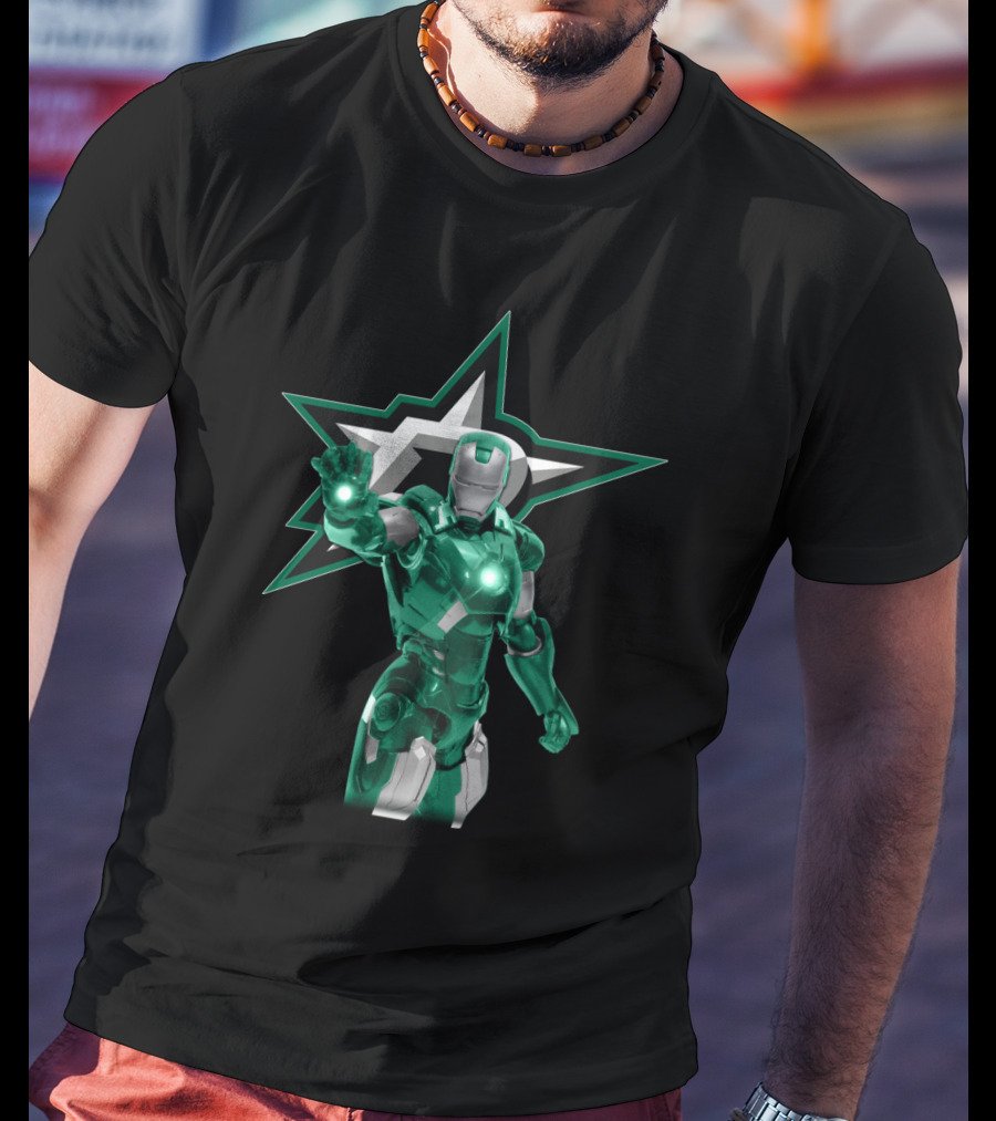 Iron Man Green Armor With Dallas Stars T-Shirt