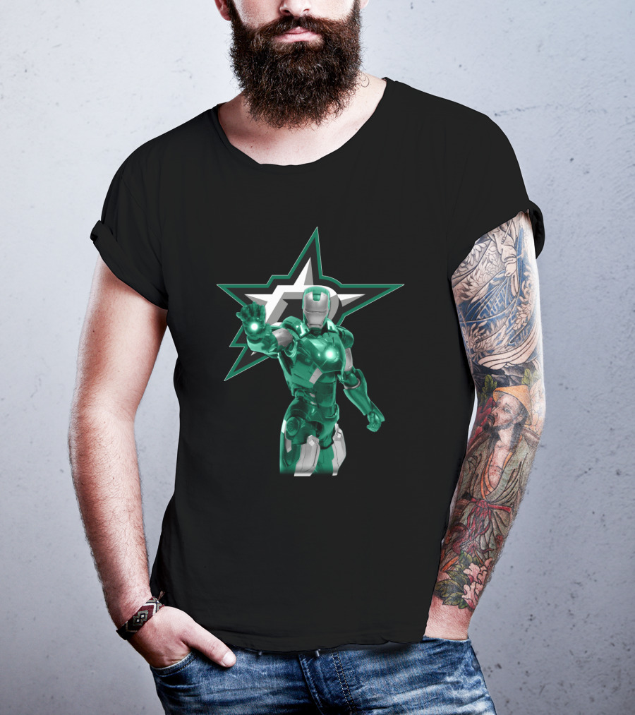 Iron Man Green Armor With Dallas Stars T-Shirt
