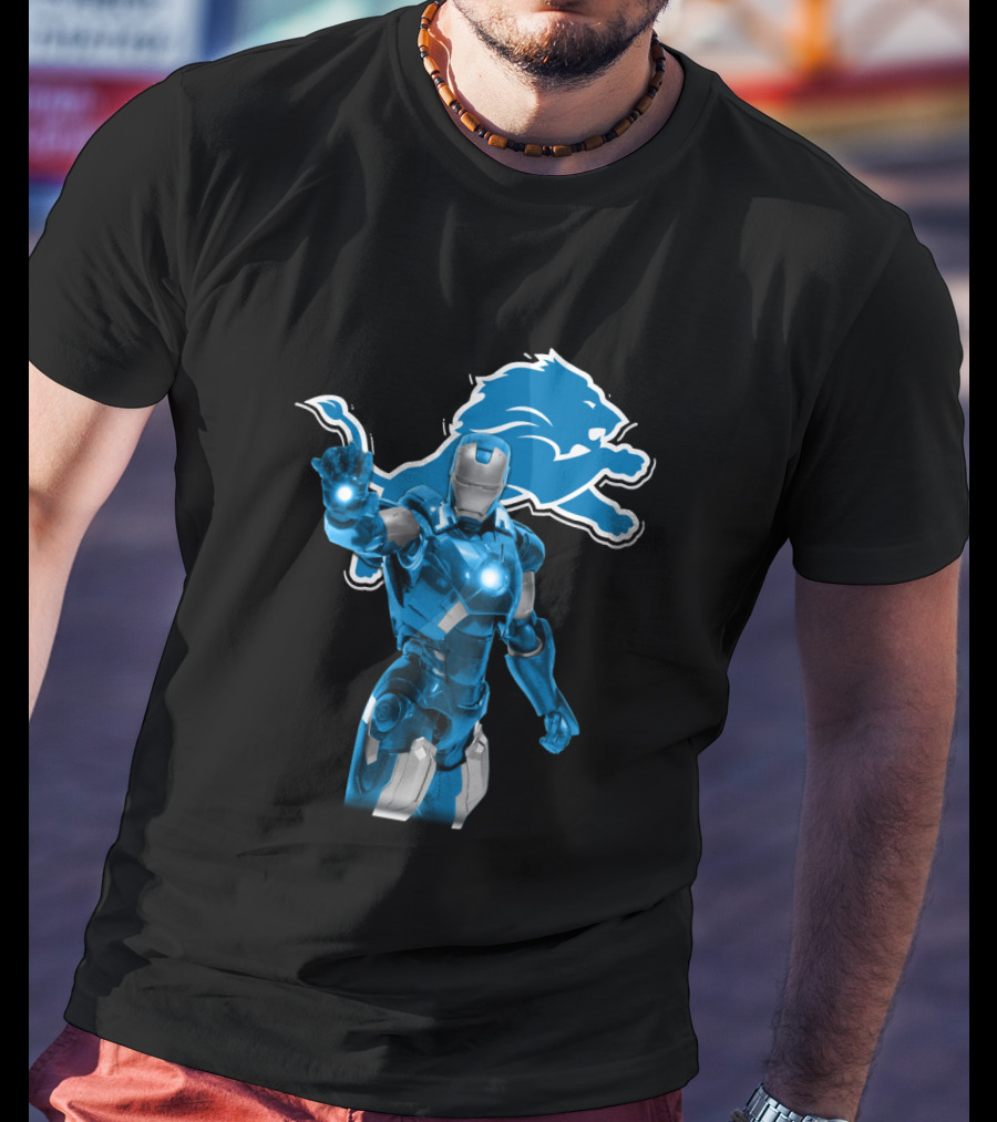 Iron Man Detroit Lions Fans Robot Warrior T-Shirt