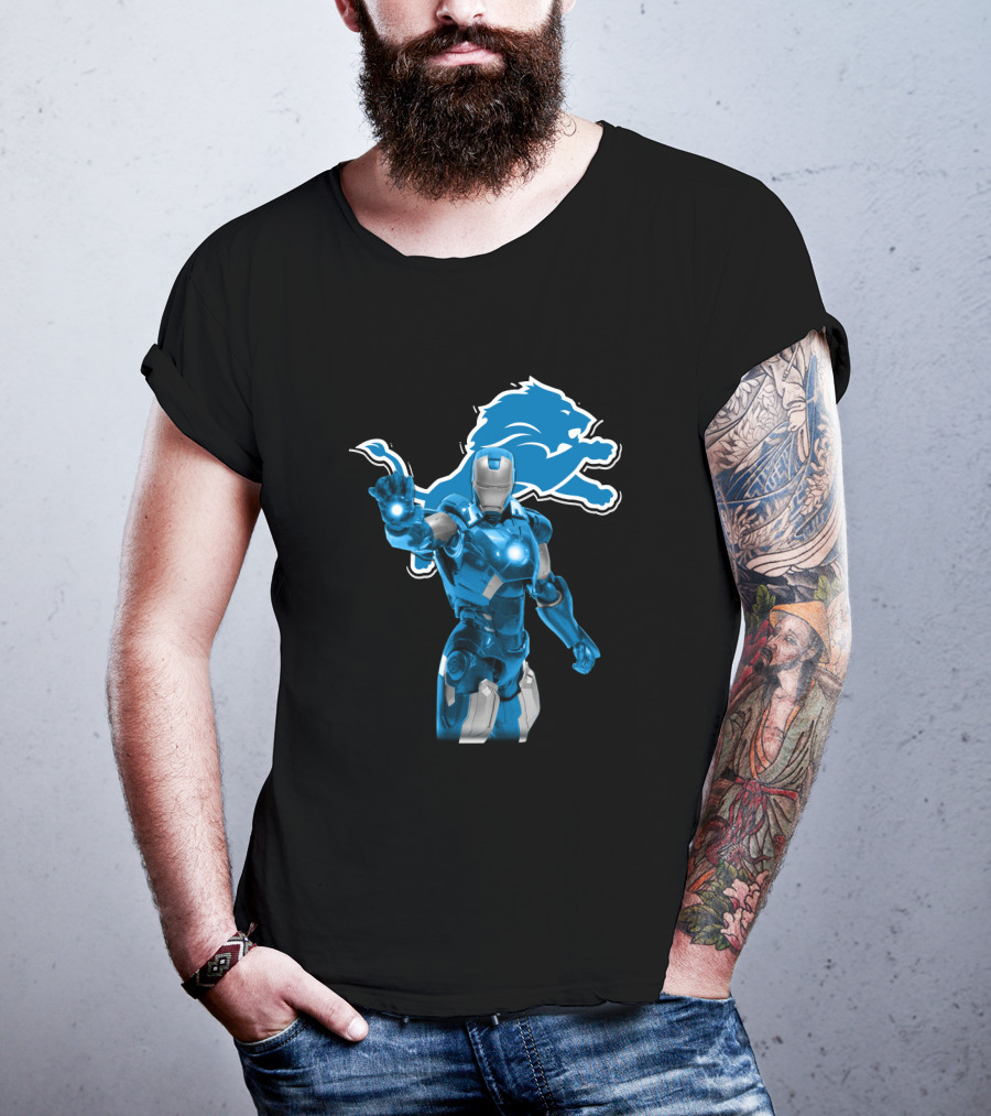 Iron Man Detroit Lions Fans Robot Warrior T-Shirt