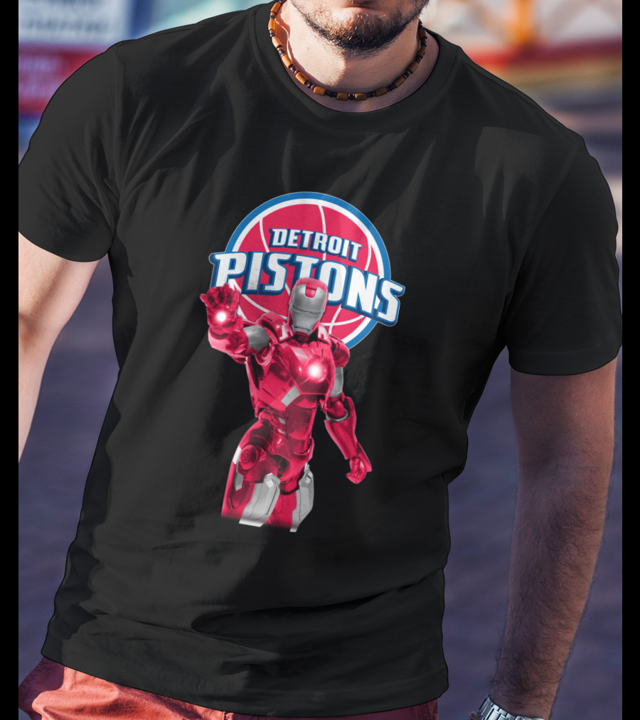 Iron Man Detroit Pistons Fan Collaboration Iconic Nba Superhero T-Shirt