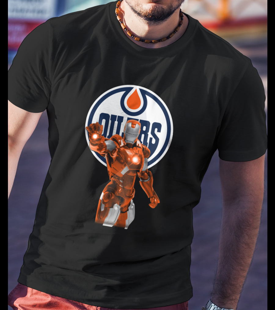Iron Man Marvel Crossover With Edmonton Oilers T-Shirt