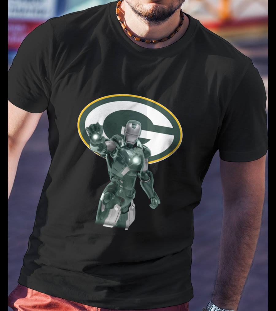 Iron Man Green Bay Packers Marvel Superhero Fan Crossover T-Shirt