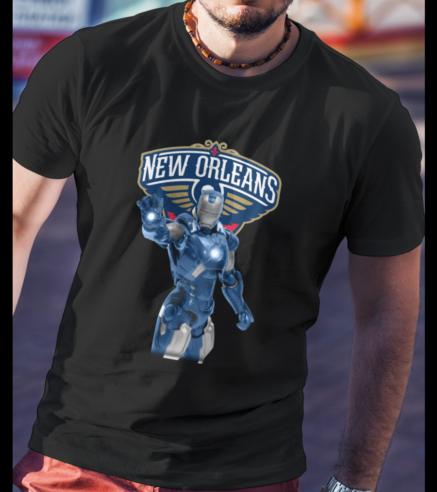 Iron Man New Orleans Pelicans Fans Marvel Sports Crossover T-Shirt
