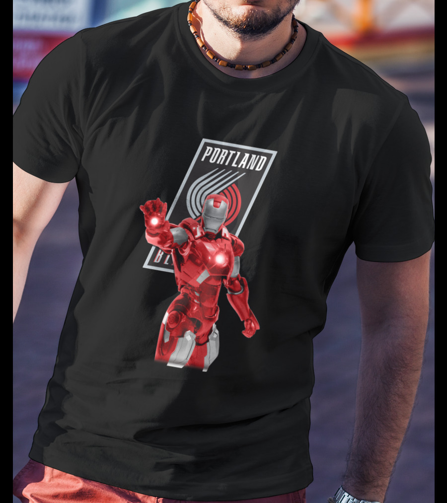 Portland Trail Blazers Iron Man Marvel Crossover Fan T-Shirt